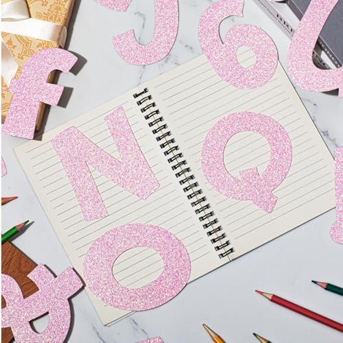 Image of Colarr 216 Pcs Glitter Bulletin Board Letters for Classroom Number Alphabet Punctuation Symbol Cutout 4'' Die-Cut Poster Letter with Adhesive Dot School Party Holiday Decor Display(Iridescence Pink)