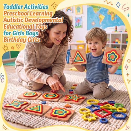 Image of 10 Pack Montessori Toys, Toddler Toys Puzzles Wooden Shape Sorting Puzzle Sensory Toy Preschool Learning Educational Autistic Developmental for Girls Boys Birthday Gifts
