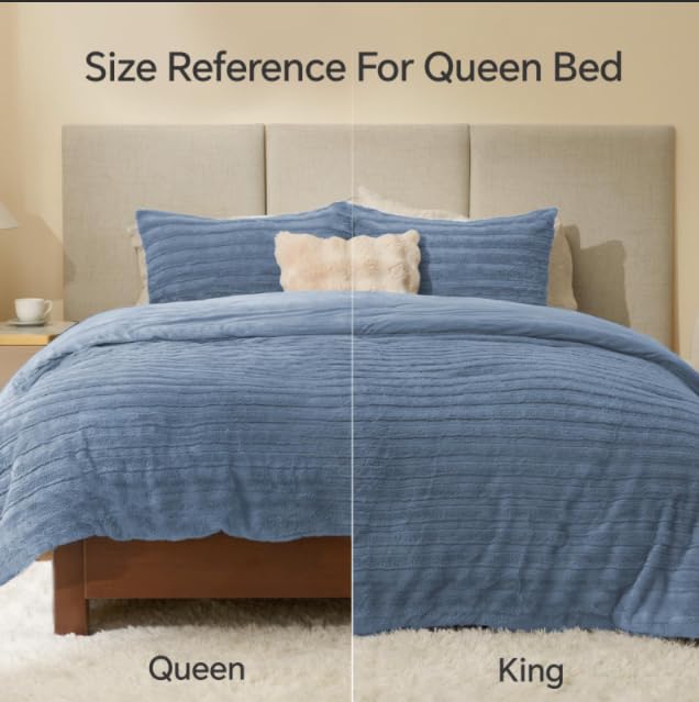 Image of BEDELITE Faux Fur King Size Comforter Set, Fluffy Bed Set, Blue Fog | Super Soft & Warm, Luxury Fuzzy Cozy Comforter for Winter, Heavy Plush Bed set, with 2 Pillowcases