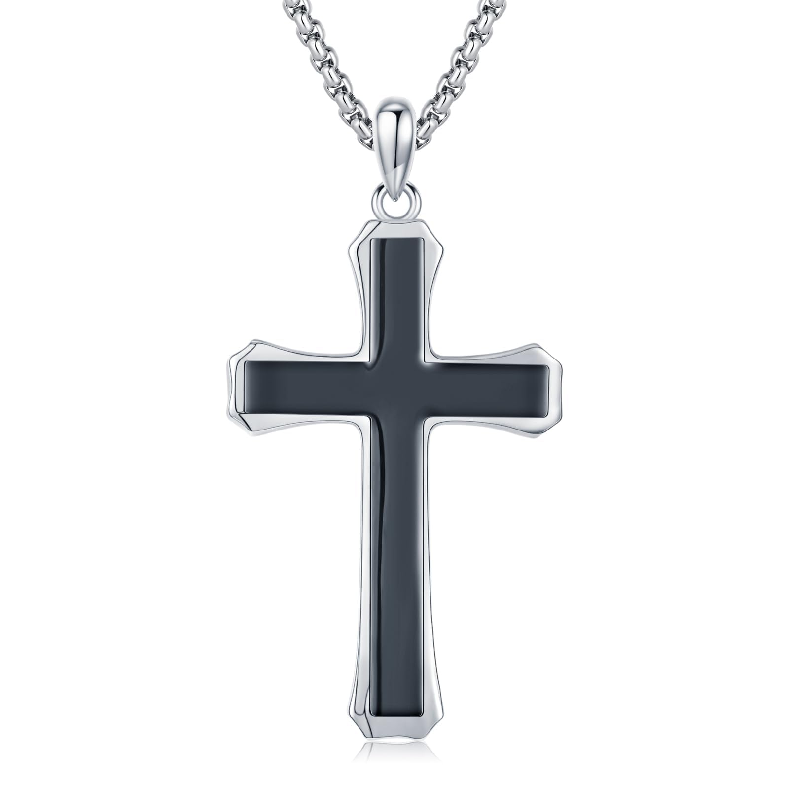 KQ&TTENG Holz Kreuz Halskette für Herren Walnuss Schwarz Hypoallergen Jesus 925er Sterling Silber Religiöser Anhänger Schmuck für Herren und Damen