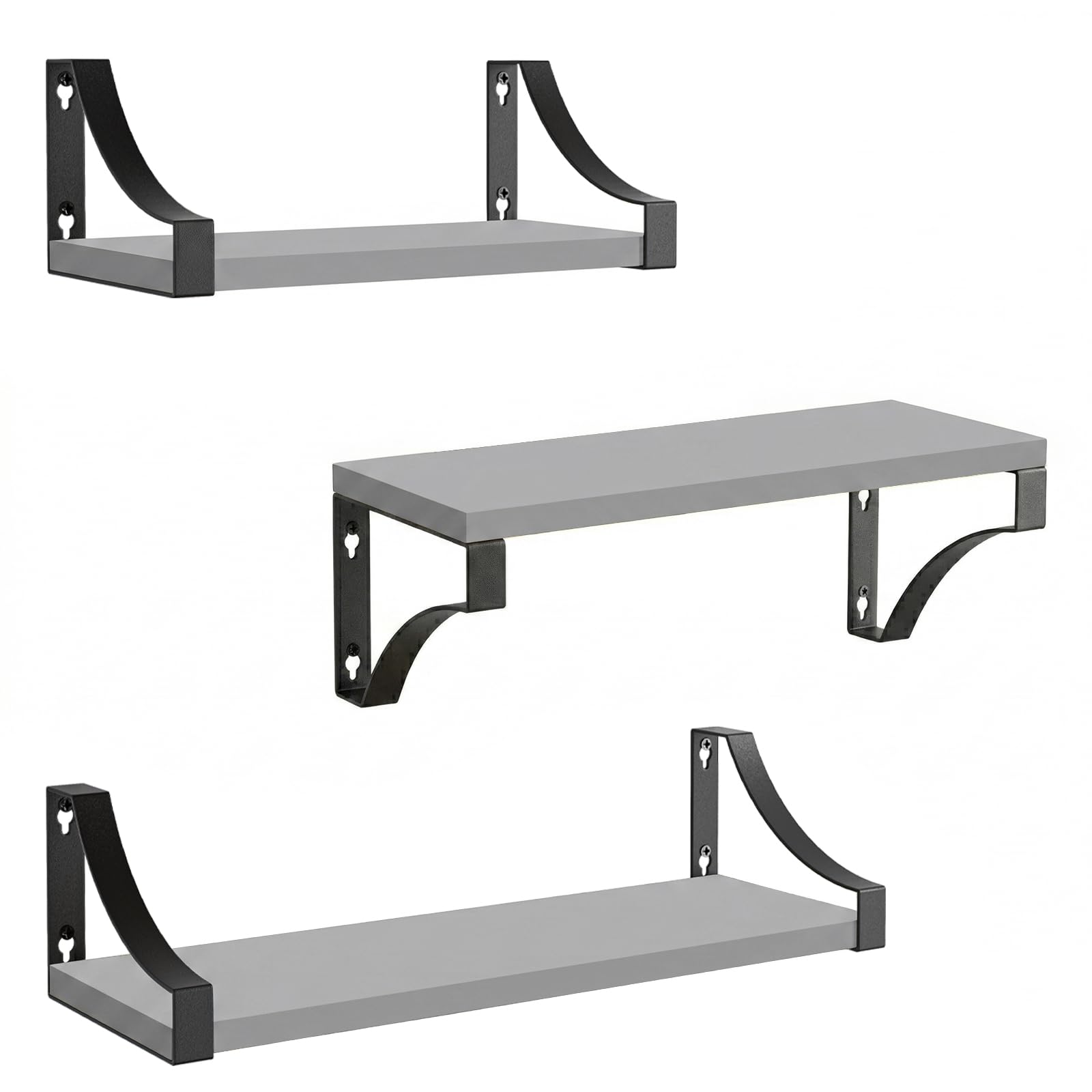 AMADA Floating Shelves Wall Mounted Set of 3, Rustic Wood Wall Shelves for Bedroom/Bathroom/Living Room/Kitchen/Laundry Room, Shelves for Wall Storage & Decoration, Gray — image 1