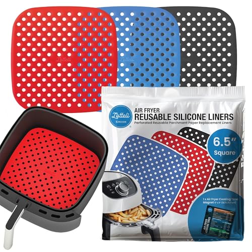 Reusable Air Fryer Liners 3 Pack for 2QT - 6.5' Square Silicone Airfryer Liner - Easy to Clean Air Fryer Accessories As Seen on the Today Show - Dishwasher Safe Non-Stick Parchment Paper Replacement