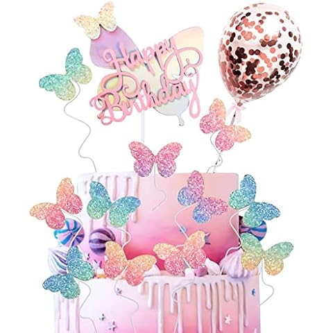 17Pcs Butterfly Cake Decorations, Colorful Butterfly Cake Topper Cupcake Toppers Cake Decorations Kit for Girls Birthday Party Wedding Supplies Cover