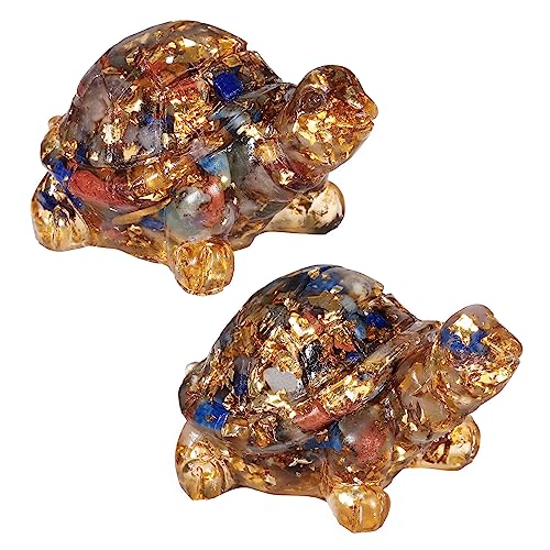 Nupuyai 2pcs 7 Chakra Crystal Stone Animal Turtle Statue Set