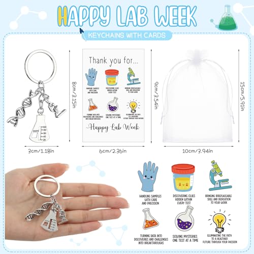 Quelay 12 Set Lab Week Keychain Accessories Gifts Laboratory Technician Keychain Thank You Cards Microscope Appreciation Gifts for Science Lab Tech Medical Technologists Staff Team
