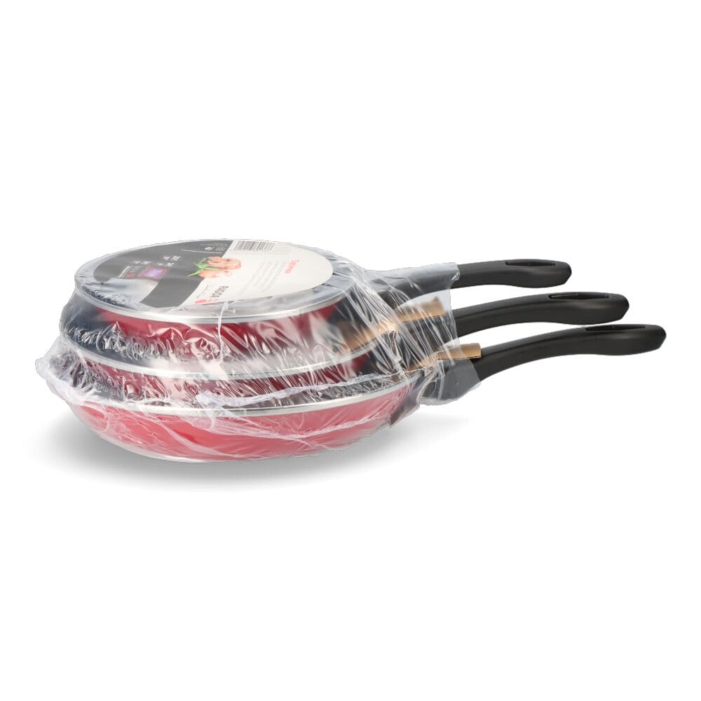 FAGOR Set 3 UD SARTENES OPTIMAX 20CM, 24CM Y DIAM.28CM Rojo Mate, Aplica, Unisex Adulto