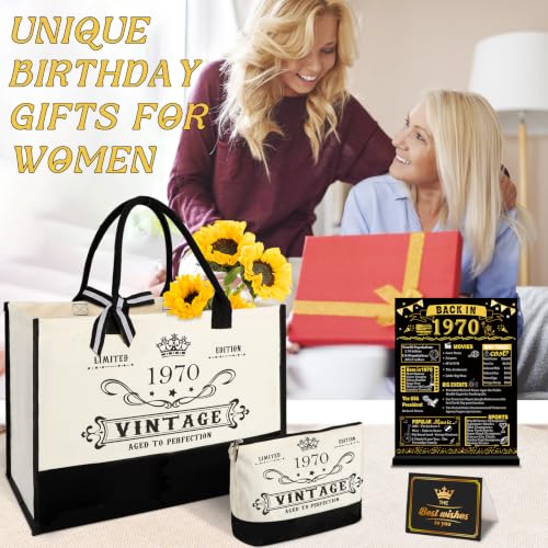 Image of 56th Birthday Gift for Women-Vintage 1970 Canvas Tote Bag,Makeup Bag,Poster