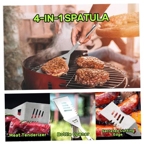 Set de 4 utensilios para parrilla en acero inoxidable miniatura 6