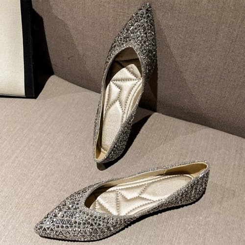 SAILING LU Women's Flats Shoes Sparkly Rhinestone Dressy Casual Slip ons Ballet Flats Floral Dress Shoes for Women Wedding Flats Comfortable3