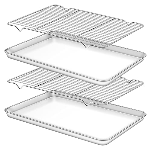 Deedro Baking Sheet With Rack Set [2 Sheets + 2 Racks], Stainless Steel Cookie Half Sheets Baking Pan Oven Tray With Cooling Rack, 17.32 X 12.28 X 1 Inch, Heavy Duty, Non-Toxic, Easy Clean #TOP17