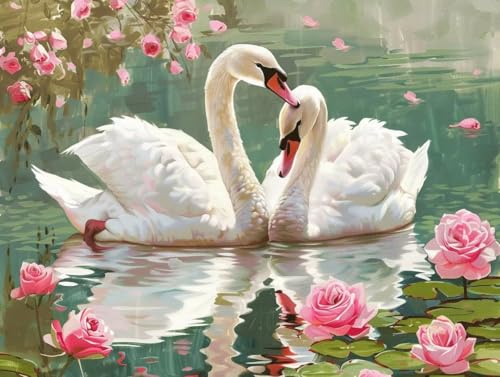 Kit broderie diamant complet cygne 50x70 cm, le cadeau d'artisanat idéal pour adulte