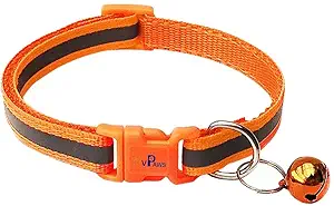 RvPaws Reflective Cat Collar with Bell Basic Dog Cat Collar Buckle Adjustable Nylon Cat Dog Collar Safe Pets Belt Small Size Quick Release and Breathable Collar 10 MM (Orange Collar)