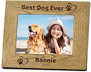 Personalised Photo Frame Engraved 7X5" Wooden Photo Frame Gift for Pets Dog Cat Memory Wipe Pet Memorial Picture Frame Condolence for Animal Lovers Pet Loss Paw Print Keepsake (Bone)