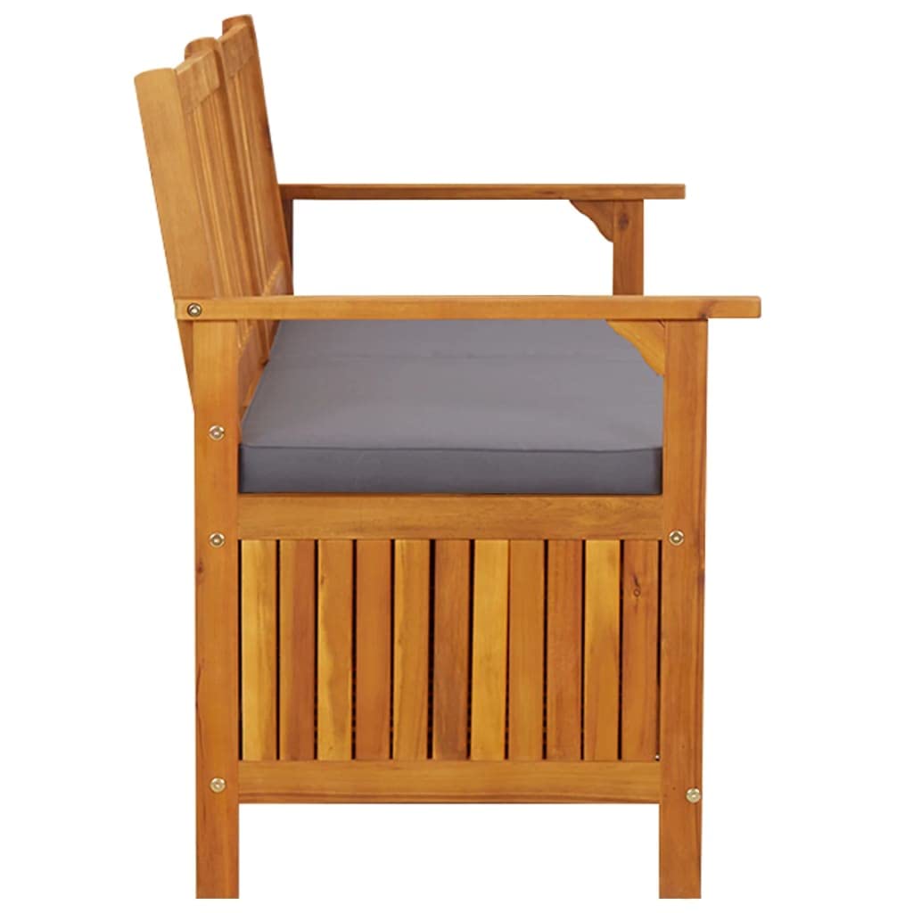 vidaXL Banco de Almacenaje con Cojín Contenedor Otomana Taburete Asiento Butaca Baúl Cofre Patio Muebles Madera Maciza de Acacia 148 cm