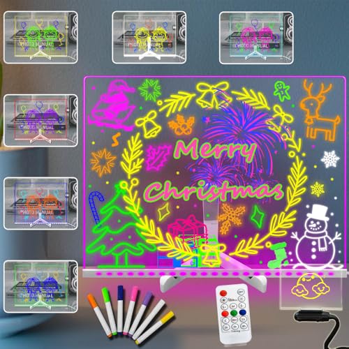 Yan-tech Tableau de Planification réutilisable avec veilleuse LED Lumineuse Transparente 15,7 x 11,81 Pouces Tableau effaçable à Sec Produits Scolaires de Bureau Télécommande de Bureau 7 Couleurs