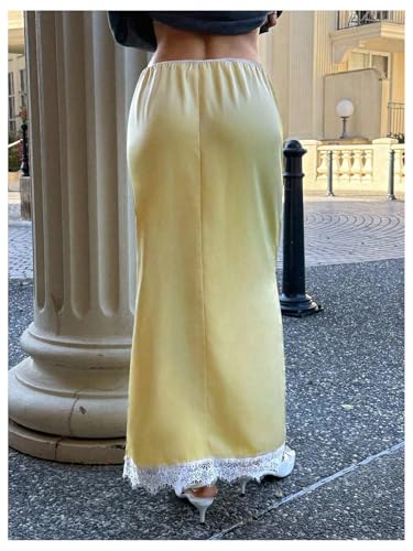 SOLY HUX Women's Maxi Skirt Lace Trim Elastic Low Rise Split Going Out Long Skirts2