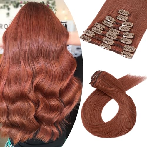 Image of Dark Auburn 14-24 inch Remy Human Hair for Women 8pcs 18 Clips Full Head Soft Straight Hair(16 inch=60g #33)