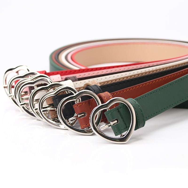 Xiao Hua Women's PU Leather Belt - Heart Button Belt, Versatile for Dresses & Jeans, 41in, Stylish & Easy Match(Coffee)3