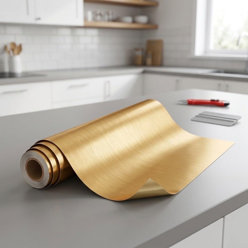 Gold Silber Küchenfolie Selbstklebend Ölresistent(Gold)