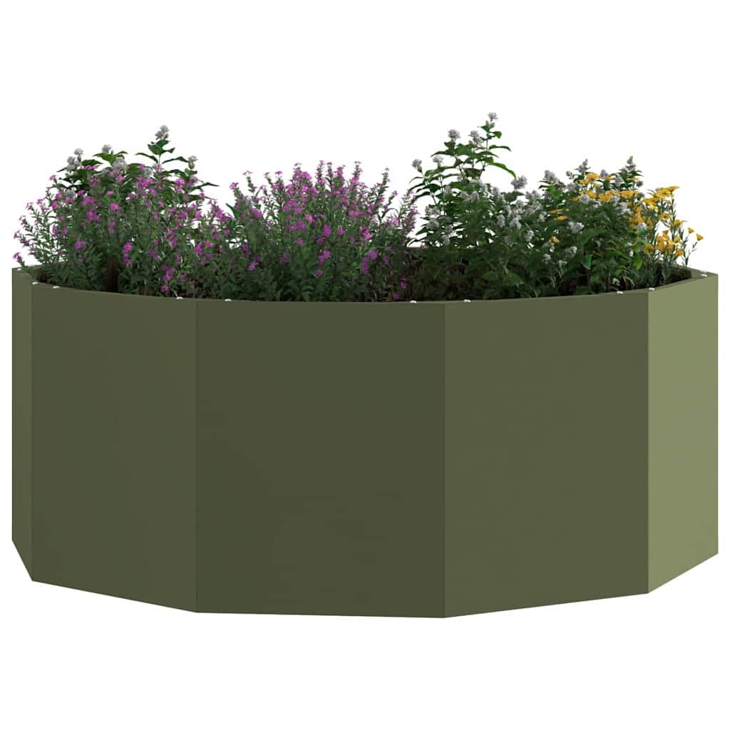 Pflanzkübel Olivgrün rund 90x90x35 cm aus Stahl Robustes Blumentopf Groß Outdoor für Garten Terrasse Balkon Modernes Design