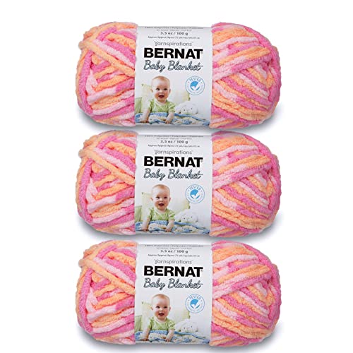 Image of Bernat Baby Blanket Yarn for Crocheting Soft, Peachy, 3-Pack | #6 Super Bulky Yarn, 100% Polyester, Soft Baby Blanket Yarn for Crochet, Knitting & Crafts, 72yds, 100g /3.5oz per skein