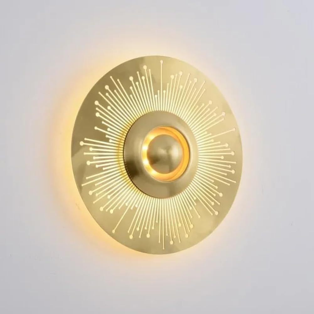 LOGT LED Wall Light for Indoor Use, Gold, Modern Wall Lamp, Copper Lamp, Round Art Deco Living Room Lamp, 30cm, Creative Lighting, Walllamp with 3 Colour Modes for Hallways, Stairwells,A