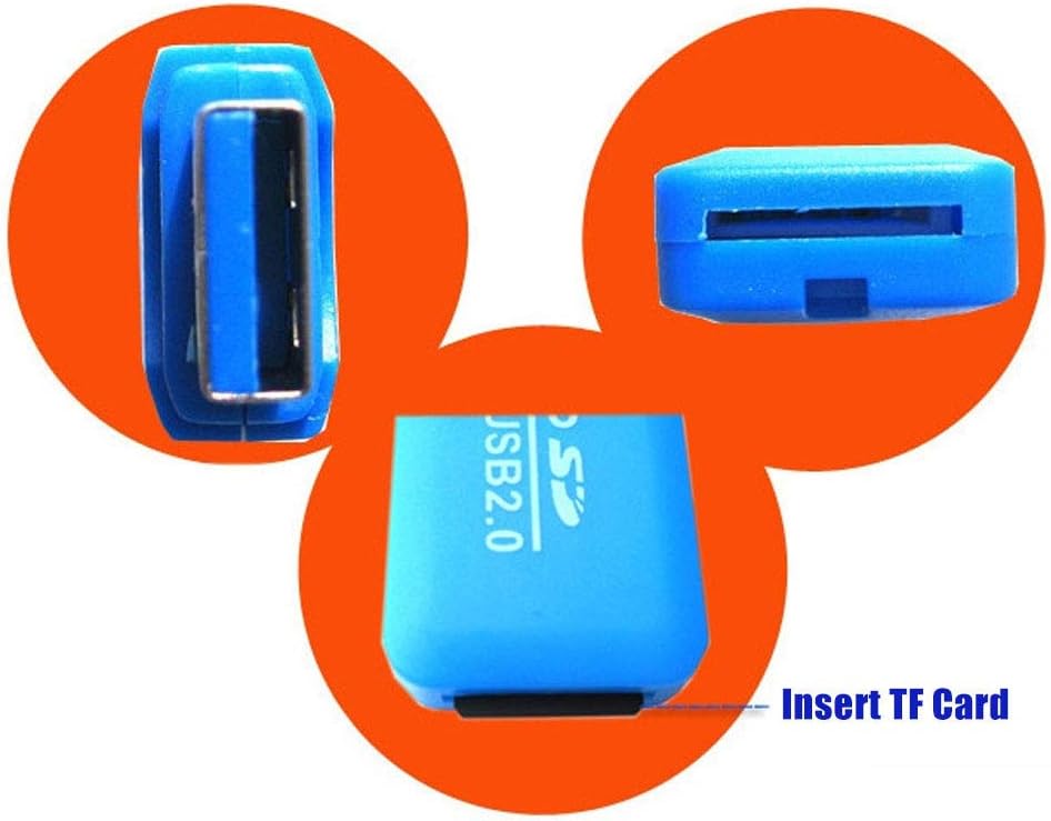 Nærbillede view of a blue VizGiz Micro SD Card Reader showing the slot for inserting a TF card.
