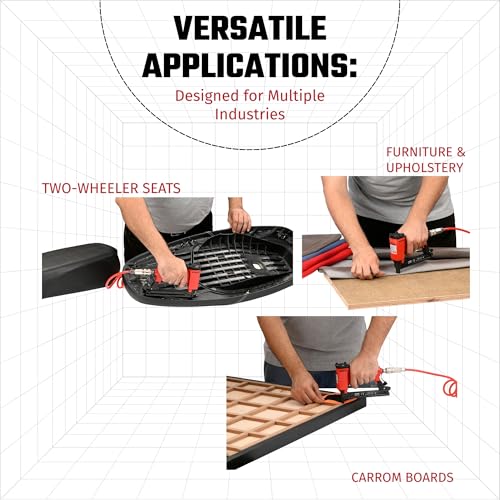 Image of Kaymo NEO-8016 Pneumatic Stapler | 80 Series Compatible | 60-90 PSI | 890g Lightweight | Full Metal Magazine | Rubber Ergonomic Grip | Fixed Top Air Exhaust | Robust Locking Catch | Furniture Use