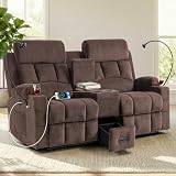 ComaZoo Oversized 72' Loveseat Recliner Sofa with Console, Manual Double Reclining Sofa with USB Ports, Cup Holders & 2 Phone Holders for Living Room, Home Theater, Game Room (Brown Velvet)