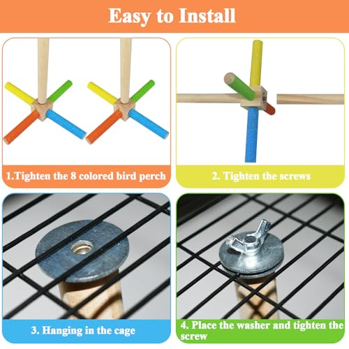 Image of Bird Stand Perch Toy, Double Layer Spinning Parakeet Toys Exercise Wheel Cockatiel Toy for Cages Wooden Perchs for Small & Medium Birds Cage Accessories for Parakeets Lovebirds Conures (Colorful)