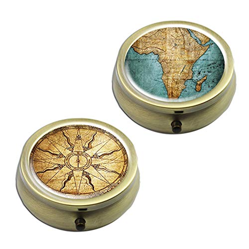 Pill Cases Set of 2 - Cheliz Compact 3 Compartment Medicine Case, Pill Box for Pocket or Purse(Compass Map Set)