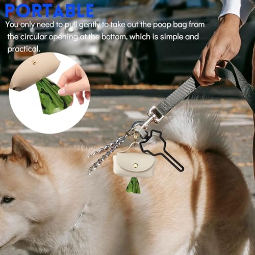 Image of 3Pcs Dog Poop Bag Holder with Clip, Stylish Leather Dog Poop Bag Dispenser for Leash, Cute Pet Dog Waste Bag Holder Carrier for Walking Camping