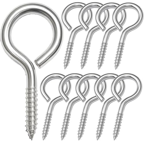 JING-HELPER M6 2.55 Inches 304 Stainless Steel Eye Hooks Screw, Eye Bolt Heavy Duty Screw Eye Pins, Load Bearing 90KG for Wood Securing Cables Wire Indoor & Outdoor Use (10)
