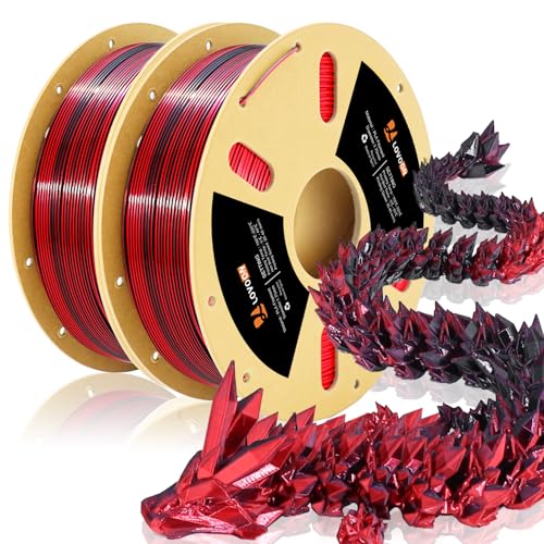 Image of LOVOON PLA 3D Printer Filament Silk Bundle 2KG, PLA Filament 1.75mm Shiny Dual Color Change by Angle, 3D Printing Filament Bundle of Silk Black /Red, 1KG X 2 Spools