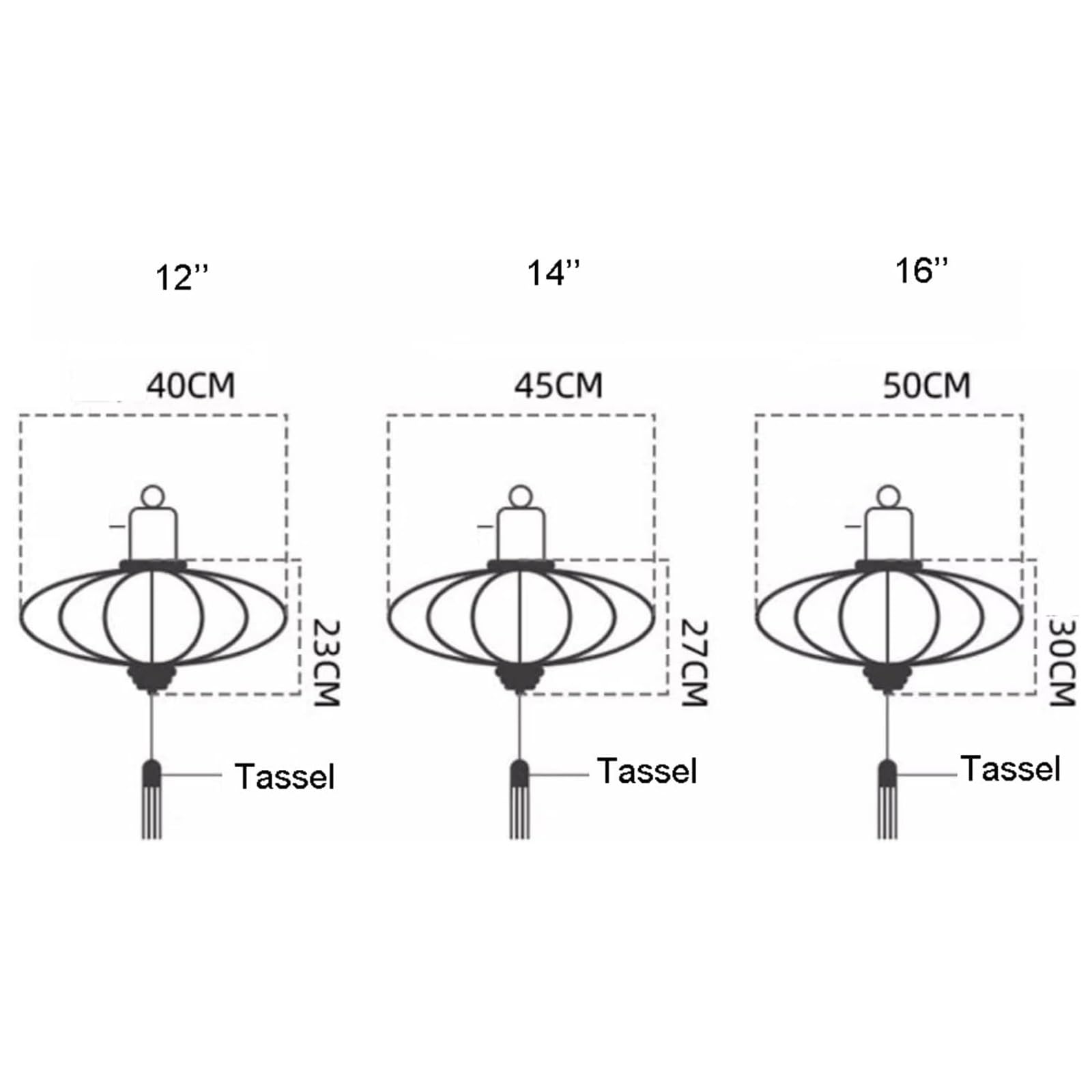 Lanterne cinesi in seta con motivo floreale, lanterna ovale per festival di metà autunno, lanterna cinese per Capodanno, lanterne da appendere, design fai da te (bianco, 40,6 cm)