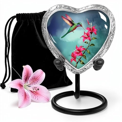 Everlight Memorials Blue Hummingbird Heart Keepsake Cremation Urn – Sharing Urn for Human Ashes – A Loving Tribute for a Man or Woman – Small Heart-Shaped Memorial Keepsake