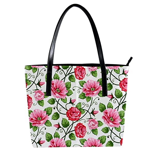 Sac à main femme motif floral rose - Sac cabas élégant et grand sac bandoulière tendance