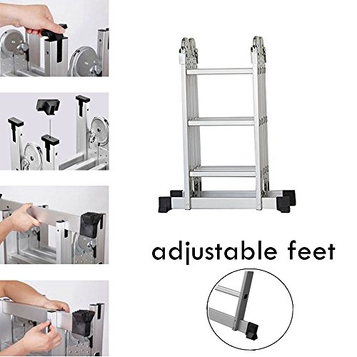 Livebest 11.5 Feet Folding Multi-Ladder 12 Step Aluminum Extendable Ladder Scaffold Ladders, 330lbs Capacity - Thumbnail 3