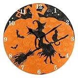 AGONA Wall Clock Halloween Black Cat Witch Bats Moon Pumpkin Desk Clock Art Creative Wall Clocks Bat
