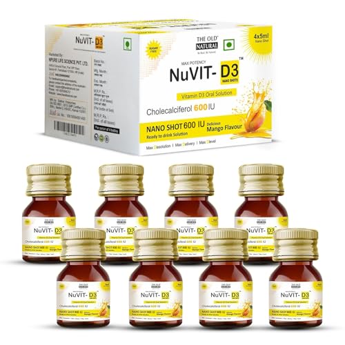 The Old Natural Nuvit D3 Vitamin D3 60000 Iu I Cholecalciferol Vitamin D3 Oil 60000 Iu Sugar Free Nano Shots I - 5Ml (Pack of 2, Mango)