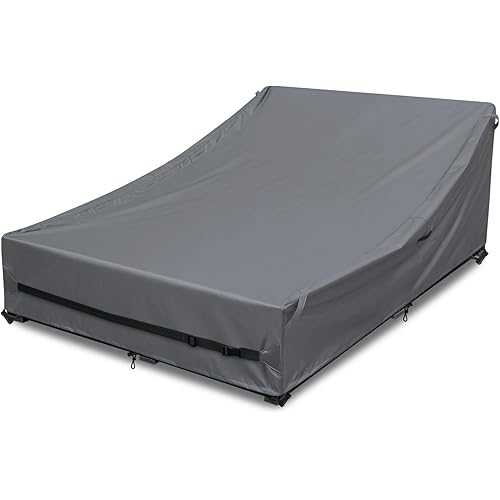 Outdoor Rattan Daybed Cover Waterproof for Patio Rattan daybed 600D Oxford cloth UV resistant Outdoor Wicker Lounge Daybed Cover Fits Outdoors Double Sofa Patio Rattan Daybed Covers (Grey)