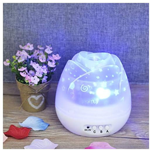 SYQS Romántica proyector de la Estrella de rotación de la lámpara, Brote luz de la Noche de Forma, iluminación multifunción Ambiente, Luz de Despertador Moda White