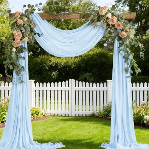 Image of Light Blue Wedding Glitter Arch Draping Fabric 1 Panel 29 inch x 6.5 Yards Sheer Backdrop Curtain Drapery for Summer Wedding Ceremony Birthday Party Indoor Ceiling Decor