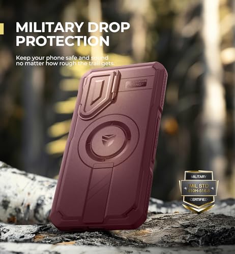 Image of Dexnor for Samsung Galaxy S25 Plus Case with Camera Cover & Adjustable Kickstand & Built-in Screen Protector, Magnetic Rugged Shockproof Bumper Cases Heavy-Duty Protective Cover (2025),Maroon Red
