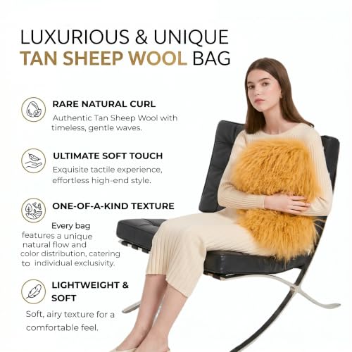 Image of Women Luxury Real Lamb /Mongolian Flush Wool Fur With Genuine Leather Handles Handbag