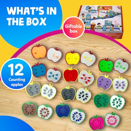 image for Skoolzy Apple Factory Learning Toy - 12 Plastic Apples for Sorting, Co