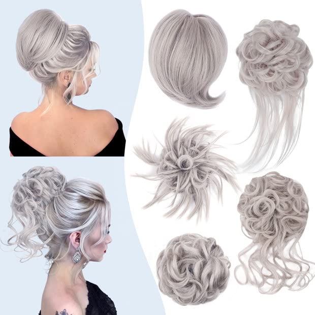 HMD 5 Pieces Messy Hair Bun Hairpiece Tousled Updo for Women Hair Extension Ponytail Scrunchies with Elastic Rubber Band Long Updo Messy Hairpiece