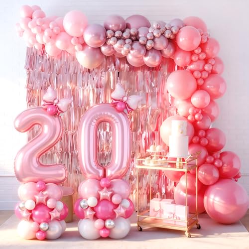Image of 40 Inch Pink Number 0 Balloon Tower Birthday Decorations for Girls Women