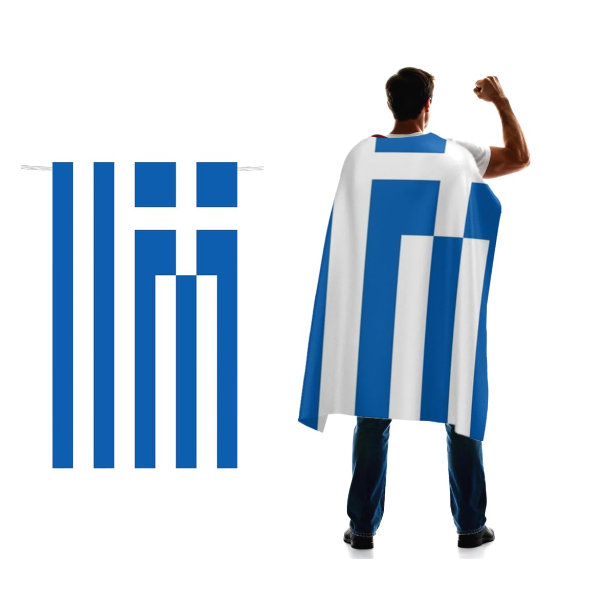 Greece Flag Cape 3x5 FT for Independence Day Holiday Costumes Celebrati,150D Premium Polyester,Greek National Patriotic Flags Costume Cloak.
