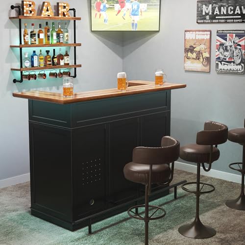 Image of GDLF 63.1 inch Home Bar Cabinet with Fridge Space, U-Shape Liquor Mini Bar | U-Shaped Design with Wine Storage, Glass Rack, Spacious Countertop for Cocktail Prep, and Elegant Liquor Display